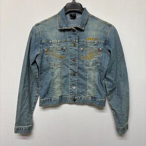Vintage Rocawear Women Jean Denim Jacket Size XL X-Large Y2K Embroidered B381 16